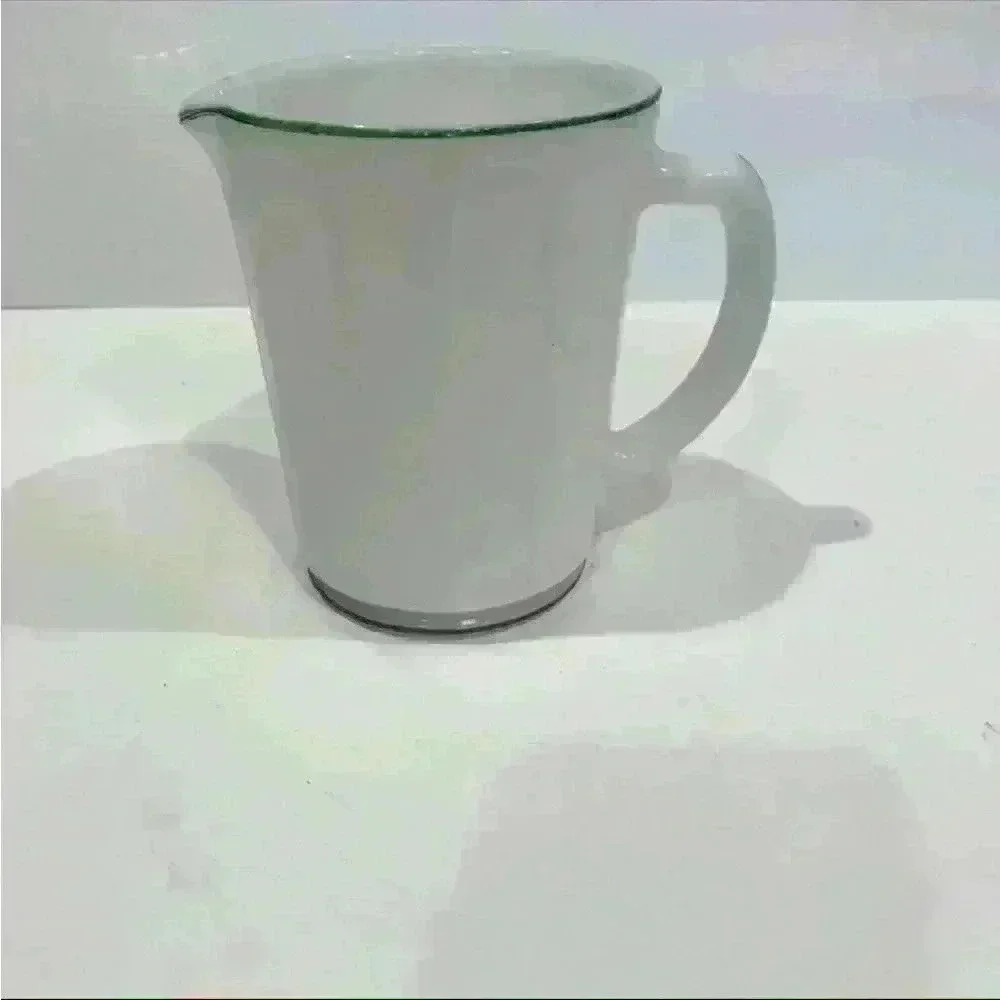Vintage Hazel Atlas White Pitcher with Green Trim